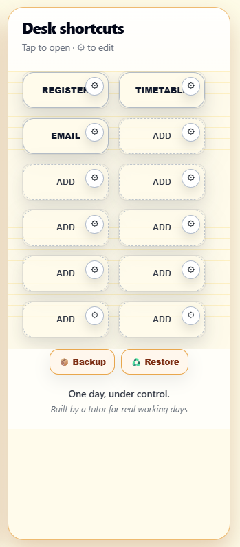 Desk shortcuts panel